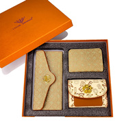 Set Dompet Kartu Wanita Tiga Bagian Bahan PU 2025, Kotak Hadiah Tiga Bagian yang Indah