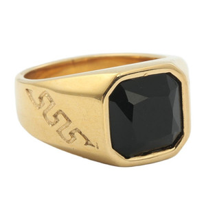 Bague géométrique pour homme en pierre noire, or jaune, acier inoxydable, style rétro punk, bijou cadeau 24061 - Product Image 5
