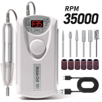 Kit professionnel de ponceuse à ongles électrique sans fil portable en acier inoxydable rechargeable par USB, 35000 tr/min, pour manucure et pédicure