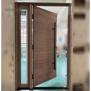 モダンな防水仕上げの内部ブラインド付きガラスサイドライト木製玄関ドア、ホワイトオークマホガニー無垢材外装ドア - Product Image 2