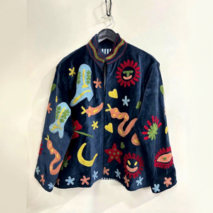 Giacca in velluto Suzani reversibile con ricami a mano per <span class=keywords><strong>donna</strong></span>, colletto alla coreana, maniche lunghe, motivo animale, cappotto autunno inverno - Product Image 1