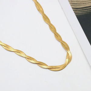 <b>Titanium</b> Steel Clavicle <b>Chain</b> Necklace 18k Gold Double Layer Cross Woven Blade Women's Jewelry Design - Product Image 4