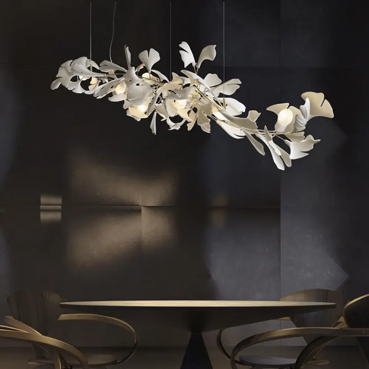 Grande lampe de Restaurant, lustre à feuille, lampe suspendue en céramique blanche, Ginkgo féerique, envoi de fleur