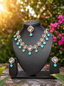 Ensemble de colliers choker de luxe Mint Gan Kundan, digne d'un bijou de mariée traditionnel Statermont & Masing Fikka. - Product Image 6