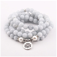Vente chaude 8mm Bleu Pierre 108 Mara Boule Bracelet Collier Lotus Charme Yoga Bracelet Direct Du Fabricant Bijoux De Mode