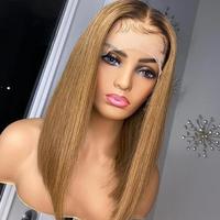 Pelucas de Cabello Humano Rizado Rubio Miel con Raíces Oscuras para Mujeres Negras, Peluca de Cabello Humano Rizado Ombre con Frente de Encaje Profundo, Color Personalizado