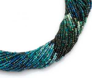 Perles Rondelles Micro-Coupées Teintées Bleu Chrysocolle, Pierres Précieuses Naturelles Facettées, Fil de 12 Pouces - Product Image 2
