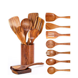 Accessoires de cuisine en gros, ensemble de cuillères en bois de bambou écologiques personnalisées, spatules, ustensiles - Product Image 1