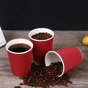 4oz-20oz Disposable Double Wall Corrugated Paper Cups Ripple Coffee Cup Christmas Customized Cup