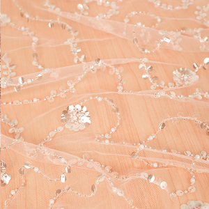 Silver <strong>Sequin</strong> White Pearl <strong>Mesh</strong> Embroidered Polyester Fabric for Women Wedding - Product Image 5