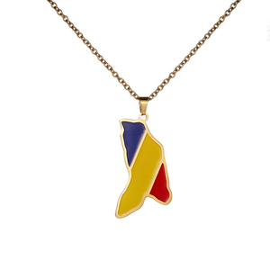 Collar con Cadena de Eslabones y Mapa de la República de Moldavia Chapado en Oro de 18K, Collar con Colgante de <span class=keywords><strong>Bandera</strong></span> Moldovana de Acero Inoxidable Esmaltado - Product Image 6