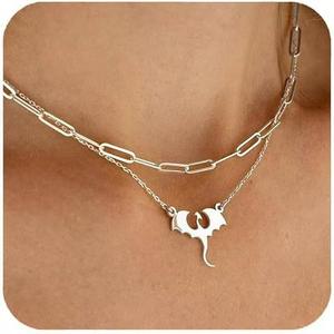 Collar con colgante de doble capa de dragón de acero inoxidable Hongtong, chapado en oro, joyería de moda elegante y moderna - Product Image 2