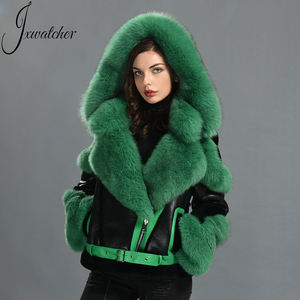 Abrigo de Piel de Oveja con Cinturón de Cuero Genuino y Cuello de Piel de Zorro Real, Diseño Nuevo de Invierno, para Mujer - Product Image 1