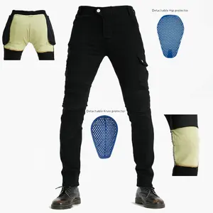 Asual-pantalones vaqueros de motocicleta para hombre, pantalón negro con kevlaring, 2023