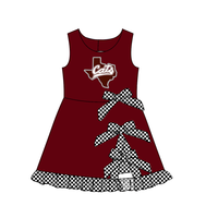 Robe sans manches pour filles avec logo d'équipe personnalisé, à carreaux, avec nœud et volants, robes de fête pour enfants, vente en gros