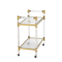 Moderner Silberner Metall-Servierwagen mit 4 Rädern, Langlebig, Umweltfreundlich, für Gewerbliche Nutzung, Edelstahl-Acryl, 2 Regale, Küche, Esszimmer, Hotel