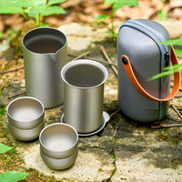 Ensemble de tasses de luxe en titane pur pour l'extérieur, kit portable antibactérien et résistant à la corrosion avec sac de rangement pour le camping et la randonnée, léger