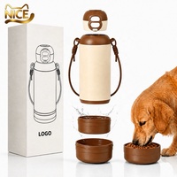 Bouteille d'eau 2-en-1 pour humains et animaux NicePets |   Bouteille isotherme avec compartiment pour croquettes |   Gobelet de voyage double usage pour chien et chat, pour l'extérieur