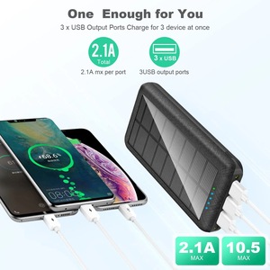 Banque d'alimentation solaire portable pour le camping en plein air, charge rapide, 20000mAh, étanche, micro USB, triple USB, sortie 100W, batterie Li-polymère - Product Image 2