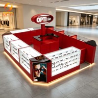 Kiosque de vente de lunettes en forme de U, vitrine personnalisée pour lunettes de soleil avec comptoir central et logo lumineux