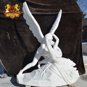 Sculpture en marbre de l'amour et de la déesse <span class=keywords><strong>Psyché</strong></span>, taille réelle, sculptée à la main, style occidental européen, statue de couple d'anges, décorations de jardin et de villa - Product Image 1