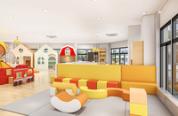 Set Permainan Lunak Dalam Ruangan Kayu Modern dengan Desain Kabin Kayu Alami dan Dekorasi Bunga untuk Proyek Sekolah, Taman, dan Pusat Bermain