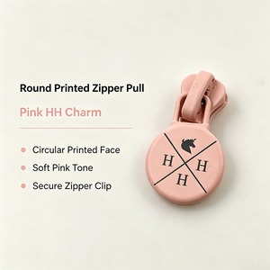 Tirant de fermeture éclair rond rose imprimé avec logo HH en alliage pour sacs, pochettes, portefeuilles et accessoires quotidiens - Product Image 3