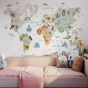 Decorazione della stanza dei bambini autoadesiva cartone animato animale 3d <span class=keywords><strong>mappa</strong></span> <span class=keywords><strong>del</strong></span> <span class=keywords><strong>mondo</strong></span> adesivi murali - Product Image 2