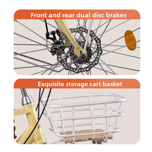 Vélos <span class=keywords><strong>de</strong></span> <span class=keywords><strong>ville</strong></span> pour femmes, 24/26 pouces, cadre en acier carbone, vélos à vitesses variables pour usage urbain, <span class=keywords><strong>vélo</strong></span> urbain avec panier porte-café - Product Image 2
