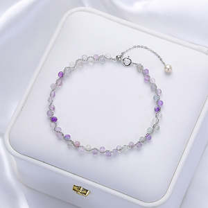 กำไลข้อมือหินธรรมชาติทรงเหลี่ยมเจียระไน ทัวร์มาลีน งานถักมือสำหรับผู้หญิง ปรับขนาดได้ ดีไซน์หรูหรา นำเข้าจากต่างประเทศ แฟชั่นกำไลลูกปัด - Product Image 4