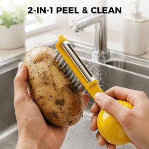 Upstanding Vegetable Peeler with Brush, 3-in-1 Non-Slip Fruit Peeler with Eye Remover for Commercial <b>Kitchen</b> <b>Gadgets</b> - Product Image 4