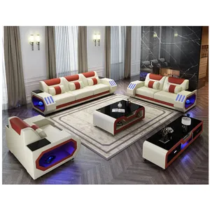 European Design Sofa Furniture Set Real Leather Sofa Living rooms sofas 1 2 3 seats with Led light