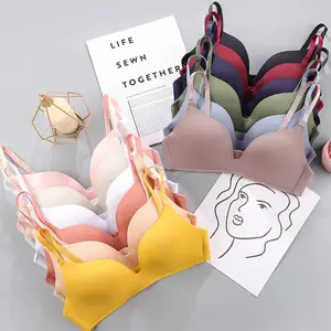 Pakaian Dalam Murah Mode Gadis Sederhana Warna Solid Push Up Bra T-shirt Nirkabel Kenyamanan Bra Mulus Wanita 12 Warna Pink Gadis