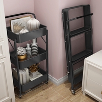 Chariot utilitaire pliable à 3 niveaux Joyings avec roulettes et chariot de rangement en métal sans installation pour la cuisine et la chambre d'enfant