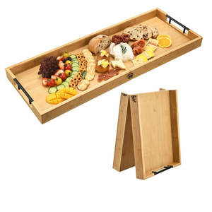 Bandeja Plegable de Bambú de Cuatro Lados, 24x10 Pulgadas, con Asas, para Servir Comida en Picnics y Camas - Product Image 1