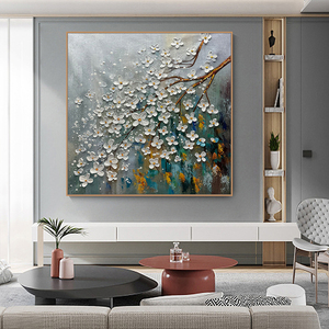 Mintura Quadro Moderno Astratto Dipinto a Mano su Tela Acrilica, <span class=keywords><strong>Poster</strong></span> Personalizzato 3D con Albero e Fiori, Bordi Dipinti, Logo Personalizzato per la Casa - Product Image 1