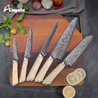 Ensemble de couteaux de chef en acier Damas ANGELE, 5 pièces, couteaux Santoku japonais, couteaux utilitaires, couteaux à éplucher, manches en bois d'olivier, ambidextres, lames droites