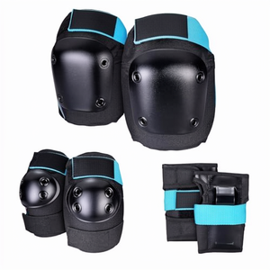 Protections pour genoux et coudes noires avec bordure bleue en PU, absorption des chocs, ajustement universel, fermeture auto-agrippante - Product Image 1