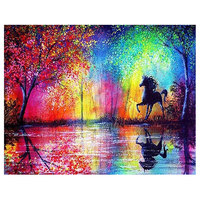 Peinture Diamant Ever Moment Cheval Noir Galopant sur Arbre Coloré 5D DIY Kit Complet avec Diamants Carrés ASF1769