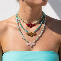 Collier de perles en pierres précieuses naturelles : Opale, Quartz Rose, Amazonite, Turquoise, avec pendentif sculpté Aigle