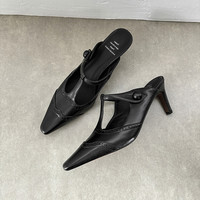 Sandales mules à talon aiguille noires en peau de mouton française, style D-Inspired, personnalisées 2025, pour l'extérieur, à bout ouvert, à enfiler, sexy, vintage, OEM/ODM