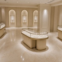 Vitrine d'îlot pour bijoux en métal et bois sur mesure, avec éclairage LED et verre transparent, pour magasin de détail