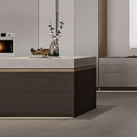 Armoire de cuisine minimaliste de style italien en panneaux de particules de charbon de bois foncé