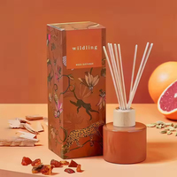 Diffuseur de parfum en verre rond Aikun Terracotta avec bâtonnets blancs, boîte cadeau imprimée botanique, étiquette personnalisée OEM ODM pour la décoration intérieure