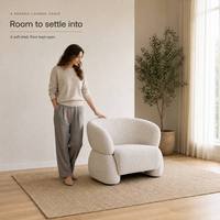 Fauteuil d'appoint moderne en bouclette crème, fauteuil barillet avec dossier incurvé et assise moelleuse, fauteuil de salon rembourré pour le salon