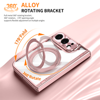 Étui transparent électroplaqué pour iPhone Duo avec support magnétique rotatif, protection d'écran avant et protection de charnière