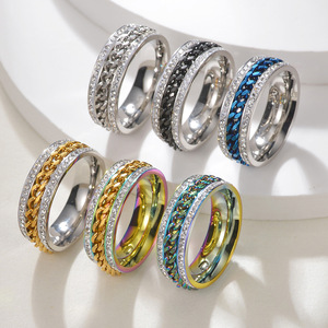 Anello Antistress Girevole con Apribottiglie in Acciaio Inossidabile Placcato PVD Anti-Appannamento con Zirconi, Gioiello da Uomo - Product Image 1
