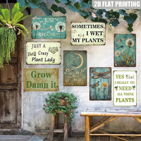 Juego de Letreros Metálicos Vintage con Diseño de Libélula, Diente de León y Planta, Decoración Retro para Pared del Hogar y Jardín