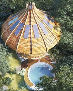 2 tầng mái tròn bằng gỗ Modular cây nhà prefab màu xanh lá cây nhà khách sạn - Product Image 3