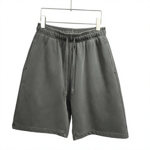 Pantalones Cortos Bermuda de Algodón Gris Sólido para Hombre, Cintura Elástica con Cordón, Pantalones Cortos Casuales con Bolsillos, Tela de Punto - Product Image 2